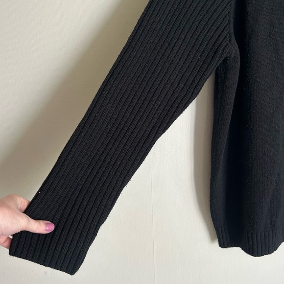 VINTAGE RICA LEWIS Black Wool Blend Quarter Zip Heritage Pullover Sweater Size L - Picture 5 of 11